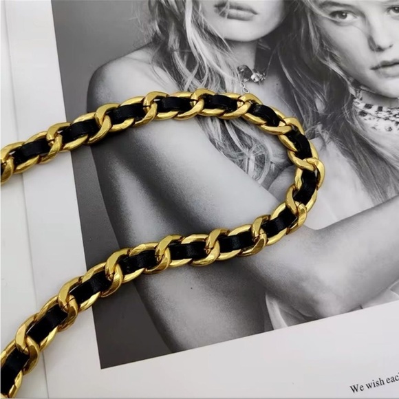 Anthro Black Gold Chain Belt With Designer Mini Charm Bag - Picture 10 of 16